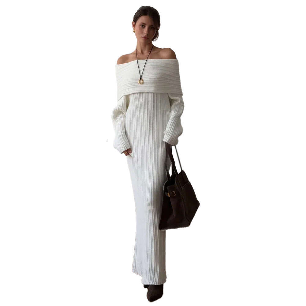 Long Sleeve 2026 Spring Design Winter New Off-Shoulder Bodycon Knitted Dress for Women