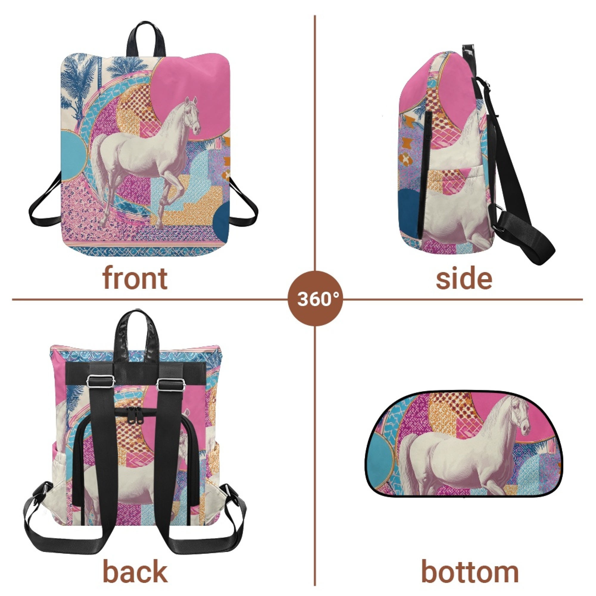 Custom H Designer Fashion Anti Theft Backpack Luxury Horse Pattern Unisex Full Print Backpack Laptop Bag Travel Bag H61