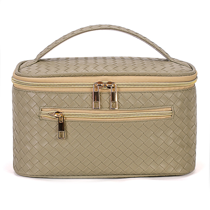 2025 New woven pattern small makeup bag high-value large-capacity portable storage bag travel hand-held makeup case