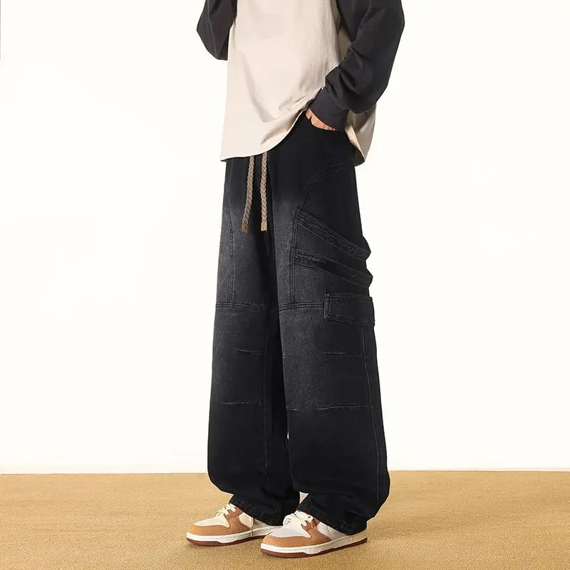 Mens Spring And Autumn Loose Jeans In Plus Size Fashionable American Wide Leg High Street Washed Casual Straight Pants 251226