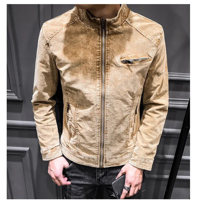 Autumn Vintage Fashion Mens Stand Collar Long Sleeve Casual Trendy Loose Simple Basic Denim Jackets Male Jean Coats Tops 251230