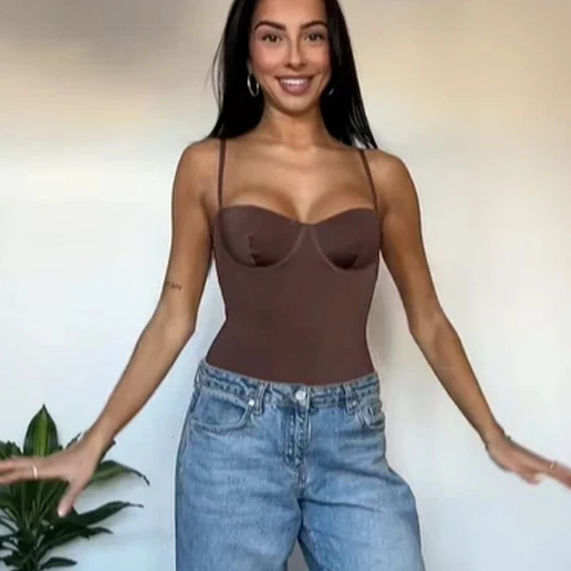 HXAO Corset Bodysuit Women Summer Slip Sexy Slimming Body Sleeveless Tops Backless Satin Brown s Swimwear 251231