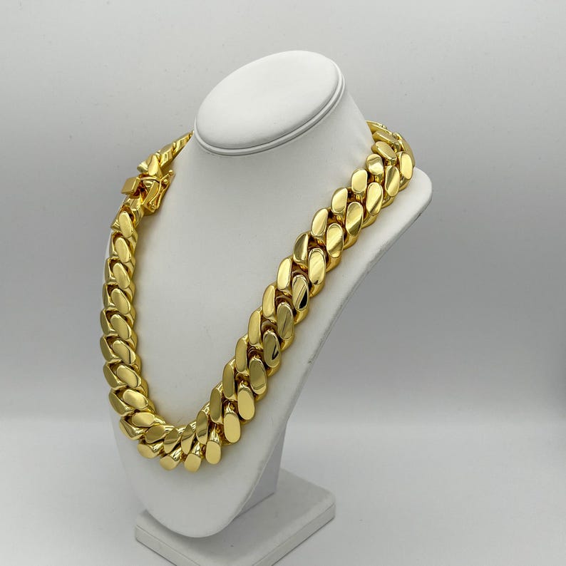 gold chain 22mm Miami Cuban Link Chain 14k Plated Box Lock Solid Handmade Statement Piece Jewelry necklace bracelet for men