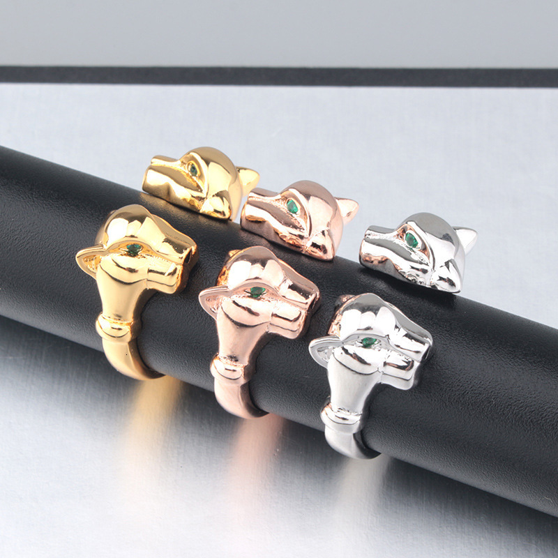 Rings Jewelry Simple Green Eye Double-Headed Leopard rings Left Right Gazing Ring Couple Birthday Gift