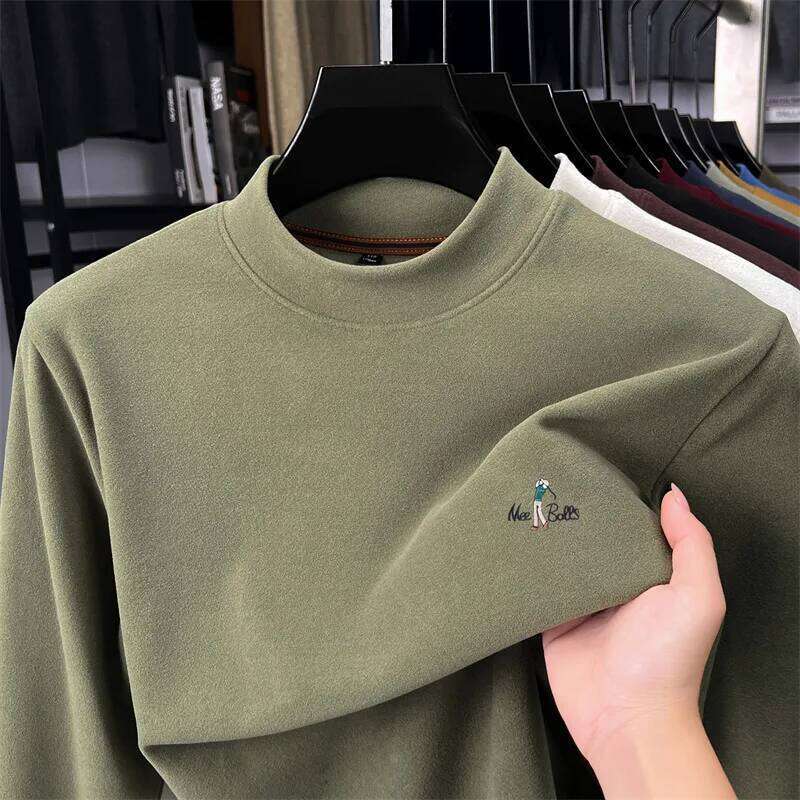 Light luxury men's long sleeve T-shirt brand letter embroidery soft velvet skin friendly warm new fashion golf sweater pullover