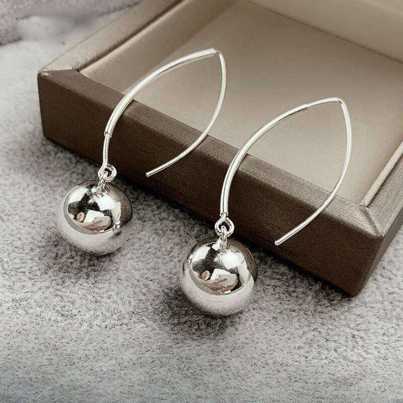 Real 925 Sterling Silver Round Ball Bead Stud Earrings for Women Exaggerate Trendy Fine Jewelry Minimalist Accessories