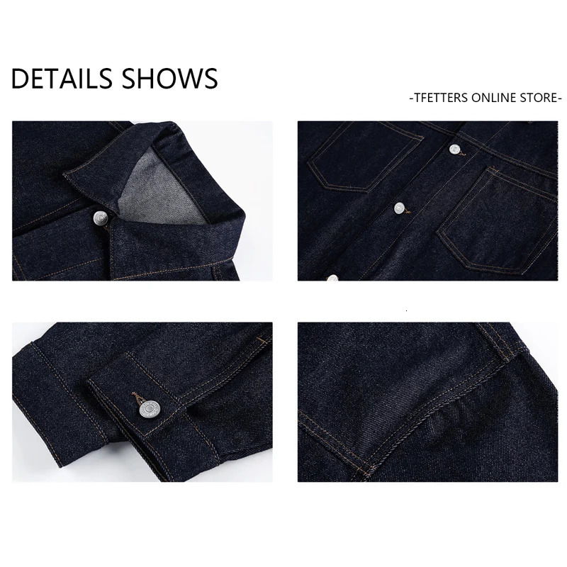 TFETTERS 2025 Spring Autumn Mens Denim Workwear Jacket Man Contrast Stitching Oversized Turndown Collar Jeans Coat Male 251230