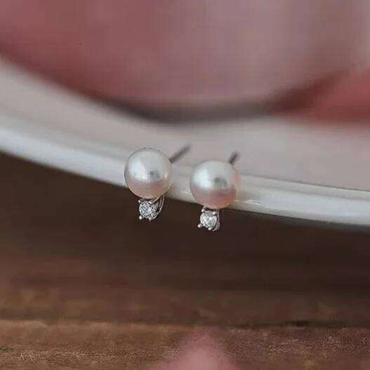 Real 925 Silver Romantic Geometric Pearl Zircon Stud Earrings for Women Mini Trendy Fine Jewelry Minimalist Accessories