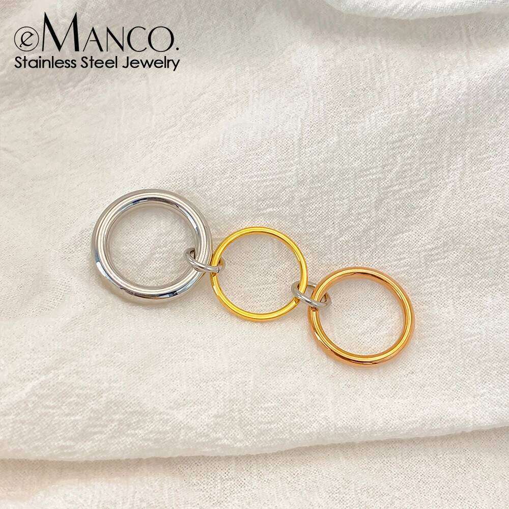 eManco Stainless Steel Personality Two-tone Three Circle Finger Ring for Women Men Trendy High Quality No Fade Jewelry Waterpro