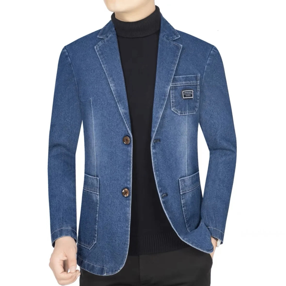 Men Denim Blazers Single Breasted Turn Down Collar Full Sleeve Jacket Suits Coats Casual Regular Coat Button Blazer Jackets 251230