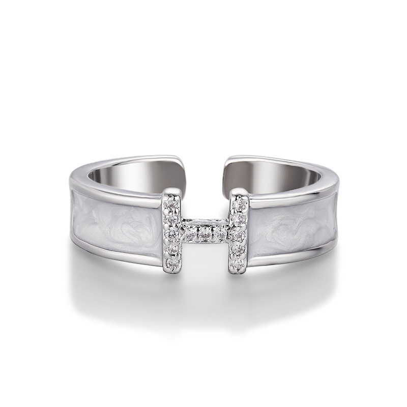 Jewellery Ring High Quality Korean Style H Letter Zircon Geometric Open Ring for Versatile Wear Gift for All Occasions Textured Minimalist Accessory