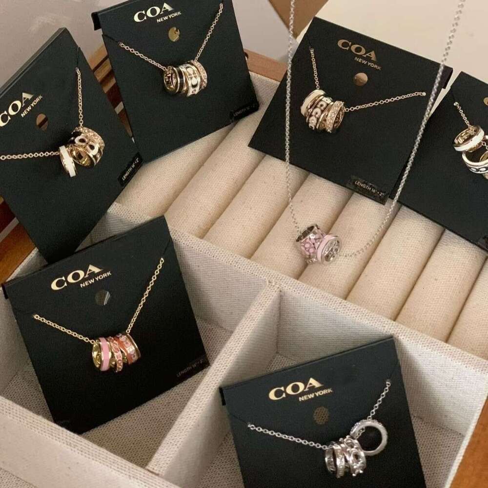 COA High Version Hot-Selling Women's Jewelry Classic Enamel Logo Three-Ring Necklace Valentine's Day Gift Collarbone Chain