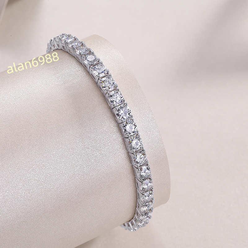 Filled Round Cut 4mm Moissanite 925 Silver Bracelet Tennis Plated Gold Women Iced Out Fashion Jewelry Tennis Chain Bracelet