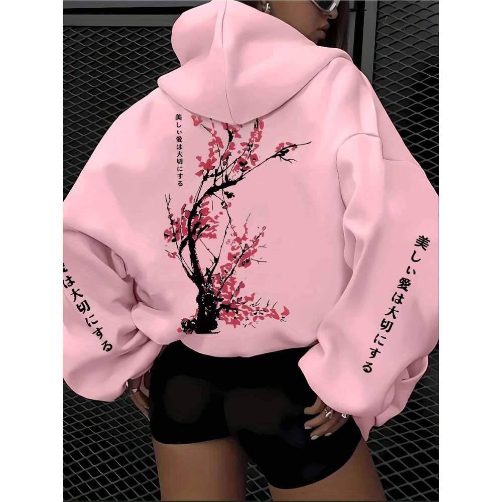 Fashion Brand Graphic Print Hoodie, Drawstring Casual Hooded Sweatshirt For Winter & Fall, Women's Clothing Eskeem