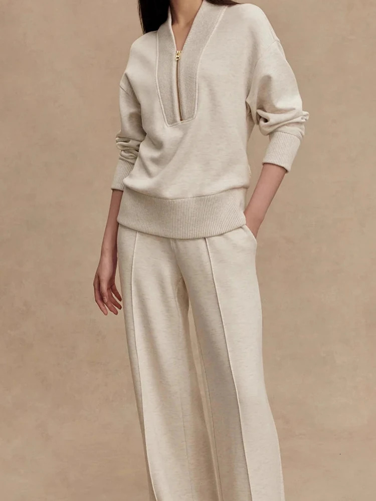 Autumn Winter Women Simple 2 Piece Vintage Casual Solid Color Commute Sport Sets Fashion Lady Long Sleeve PulloverPants Set 251225