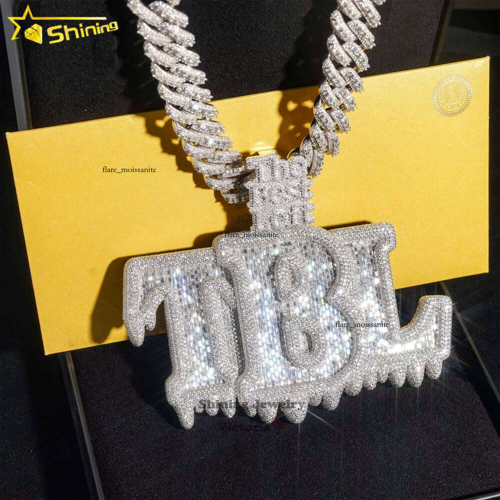 Hip Hop Jewelry Men's Ice Letter Pure Sier VVS Silicon Stone Number Name Initial Pendant