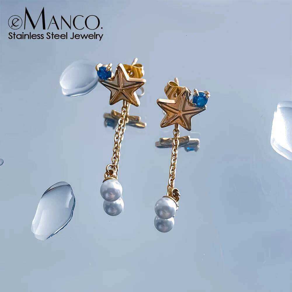 eManco Stainless Steel Star Imitation Pearl Tassel Earrings Women Charm Trend Versatile Party Jewelry Gifts 48 Hour Shipping