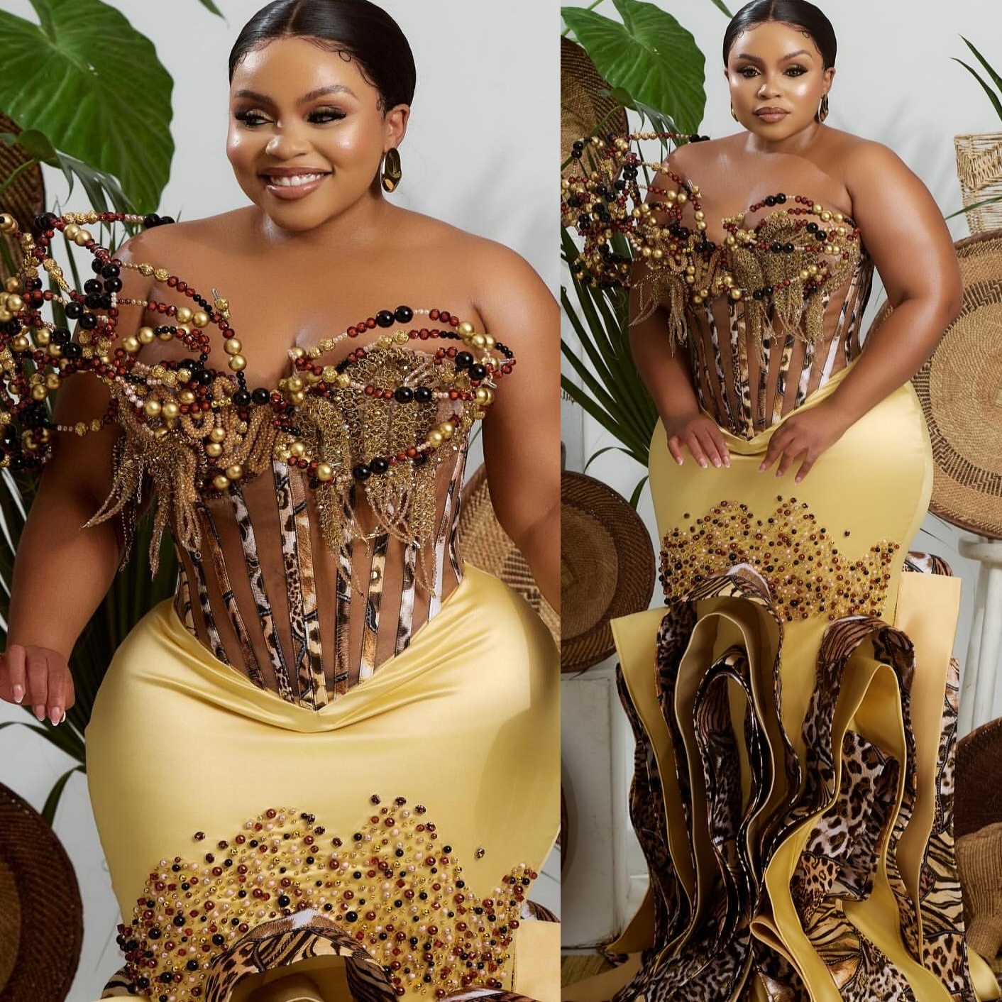 2026 Aso Ebi Gold Mermaid Prom Dresses Pearls Printed Satin Evening Formal Party Second Birthday Engagement Gowns Dress For Special Occasions