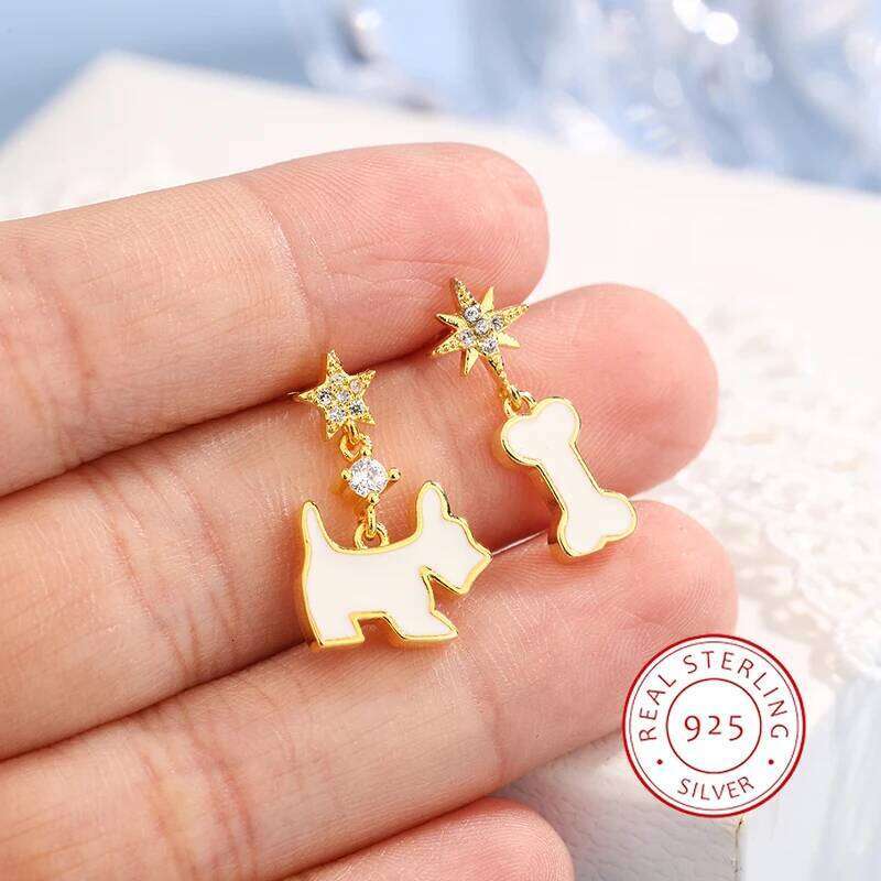 Creative 925 Silver Plated Women for Asymmetrical Dog Bone Long Earrings Fashion Student Birthday Gift