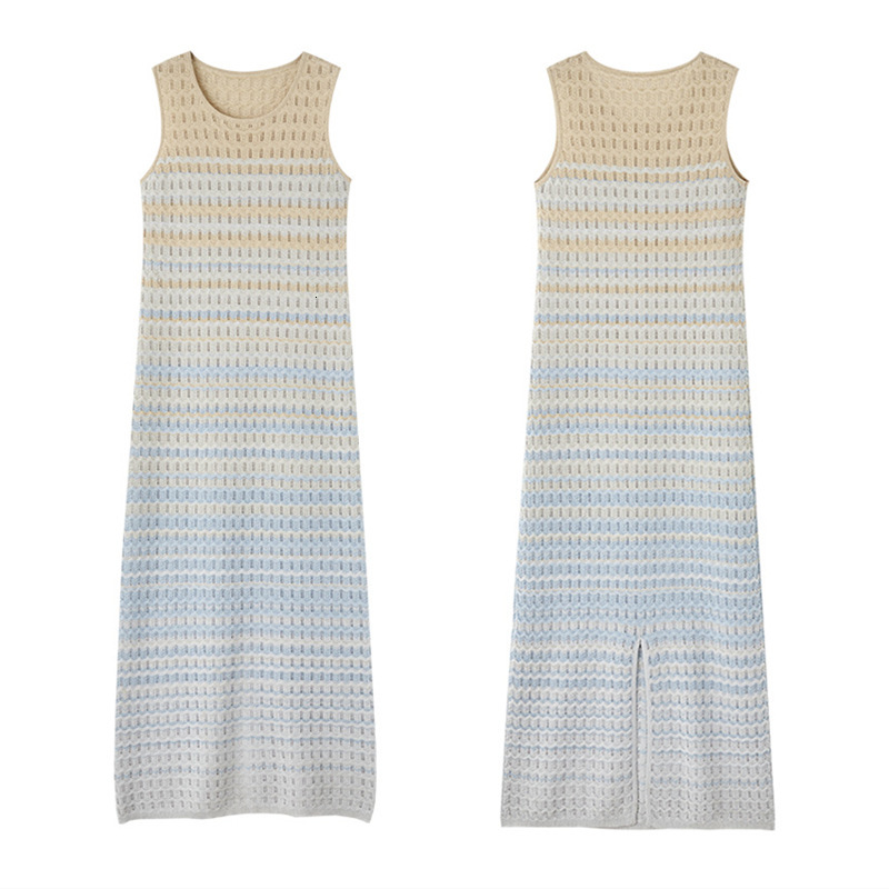 Women's Summer Knitted Dress With Gradient Color Design Featuring A Brand-new French Stylea Delicate And Elegant Open-sleeved Bright Red Striped 