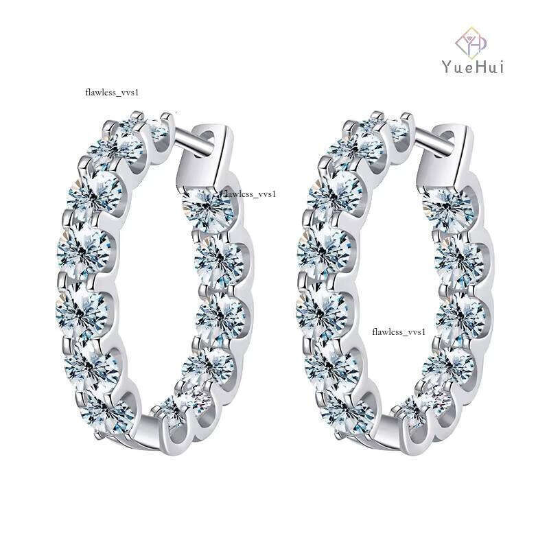 VVS Moissanite Drop Cluster Ice Out Vvs Luxury 925 Sterling Silver Women's D Color 3mm 2.6ct Round Cut Silicon Stone Hoop Earrings
