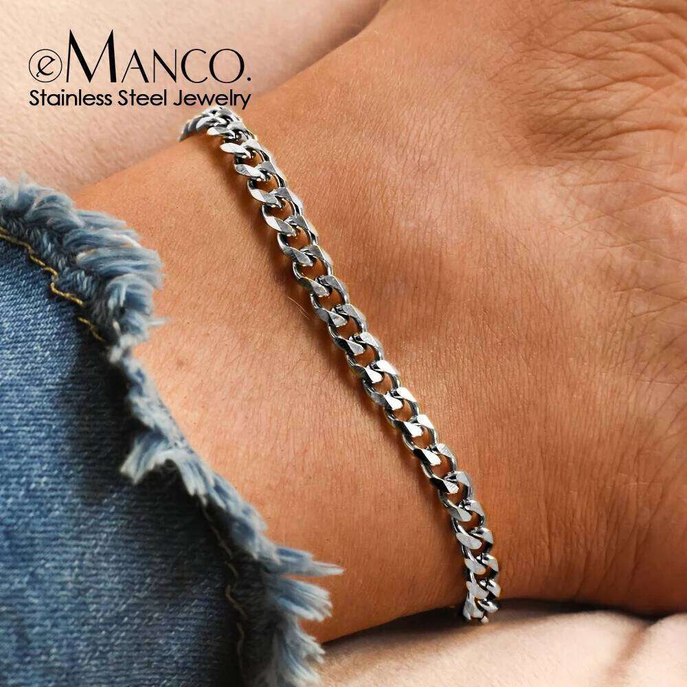 eManco 4MM Stainless Steel Cuban Chain For Mens Womens Anklet Gold Color Curved Jewelry Holiday Gift Wholesale