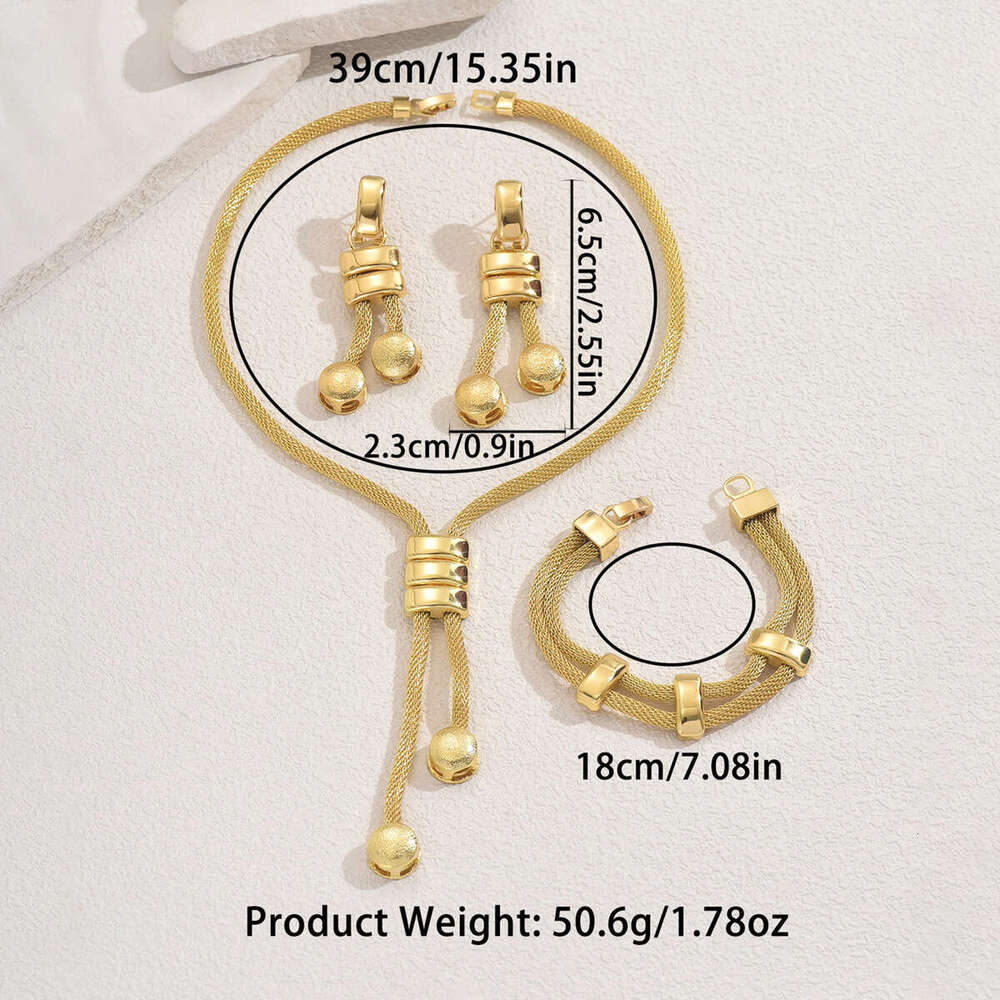 European and American Style Cross-Border Jewelry Set 18K Electroplated Long Necklace Geometric Tassel Earrings Versatile Niche Bracelet for Women