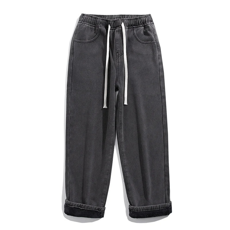 Classic Mens Winter Thick Wool Jeans Korean Street Hip Hop Loose Velvet Straight Leg Wide Pants Warm Blue Black 251226