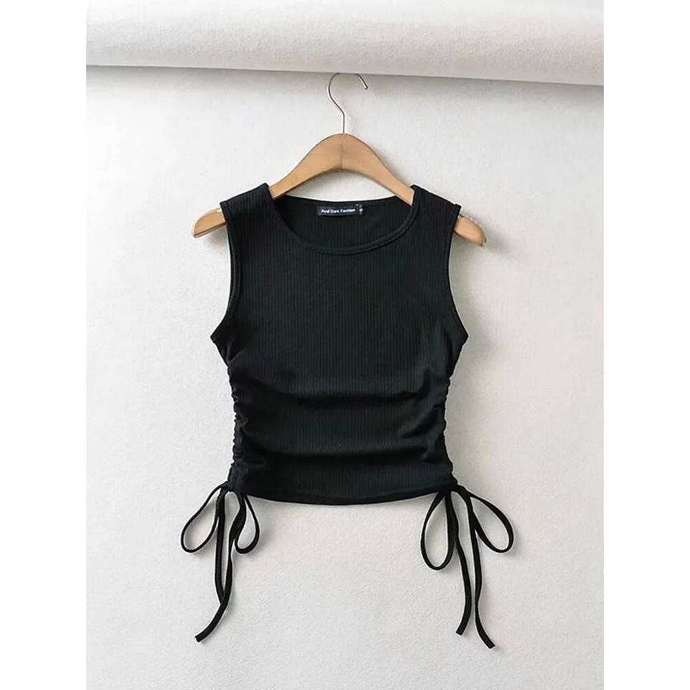 20234 Summer NEW Arrival Women Solid Color Sexy Causal Crop Top With String Both Side Club For Fashion Ladies