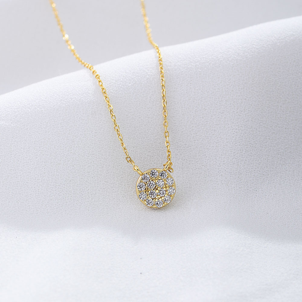 S925 Sterling Silver Classic Round Micro Pave Zircon Pendant Necklace for Women Versatile Collarbone Chain European and American Amazon Bestseller