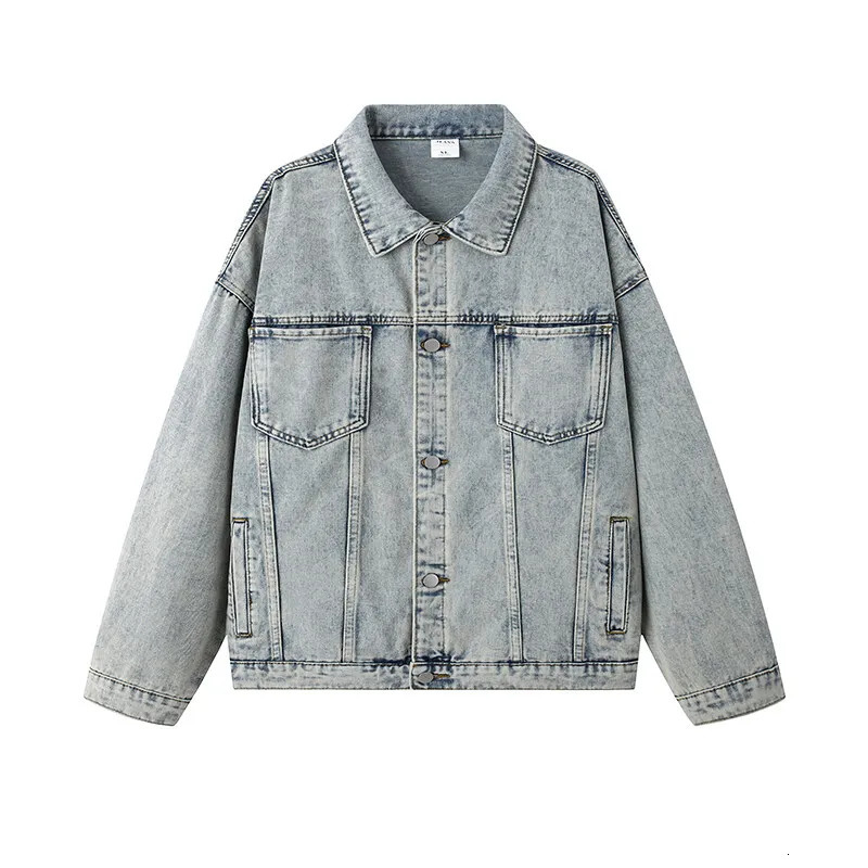 Spring Autumn Mens Singlebreasted Blue Denim Jacket Solid Color Retro Loose Outerwear Korean Fashion Jeans Jackets Streetwear 251230