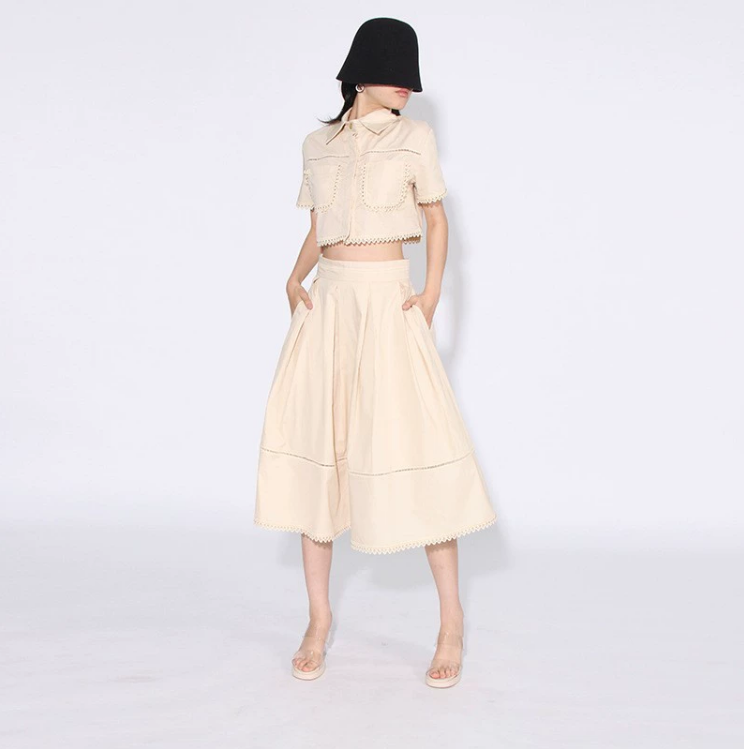2026 new style commuting style stand up collar embroidered shirt+long skirt fashion two-piece set for women