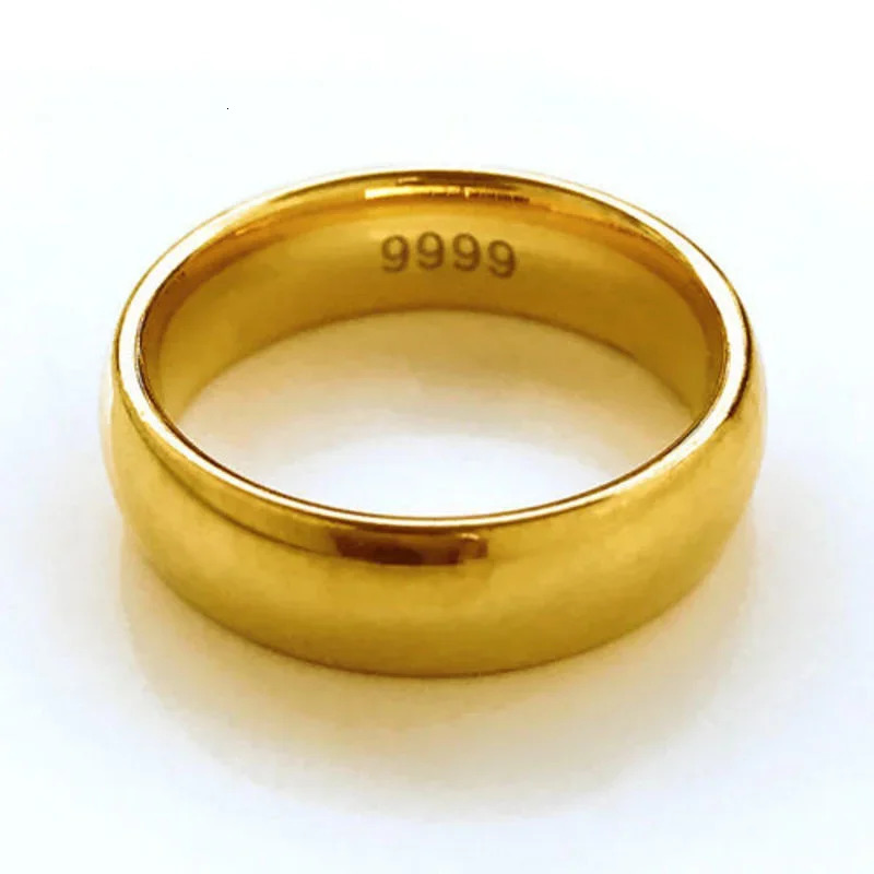 Pure Plated Real 18k Yellow Gold 999 24k Rings Men and Women Smooth Lover Antithes Simple Ring Long Lasting Never Fade Jewelry 260104BJ - view 3