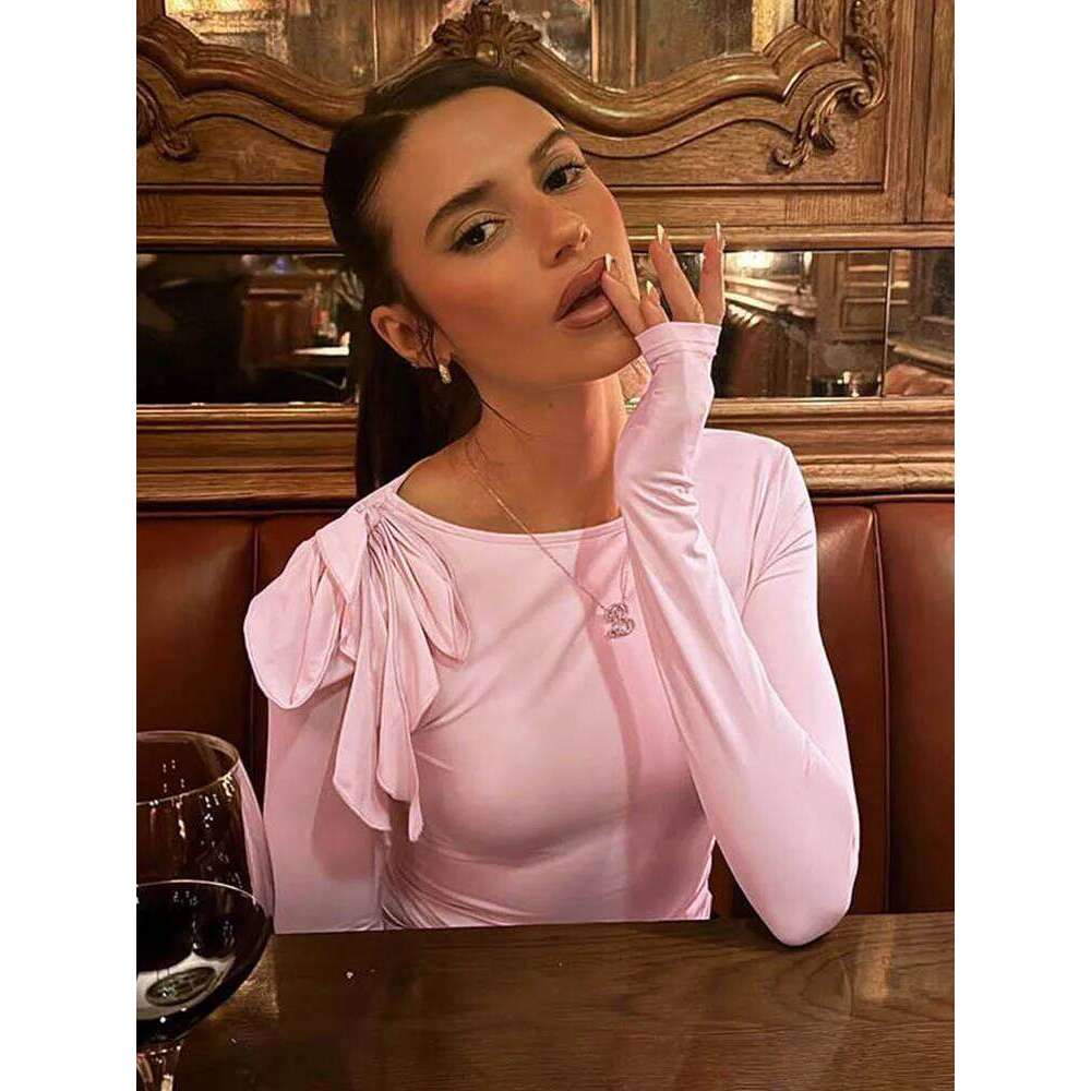 Summer lace up T-shirt for women, long sleeved high waisted cut Y2k top pullover, 2025