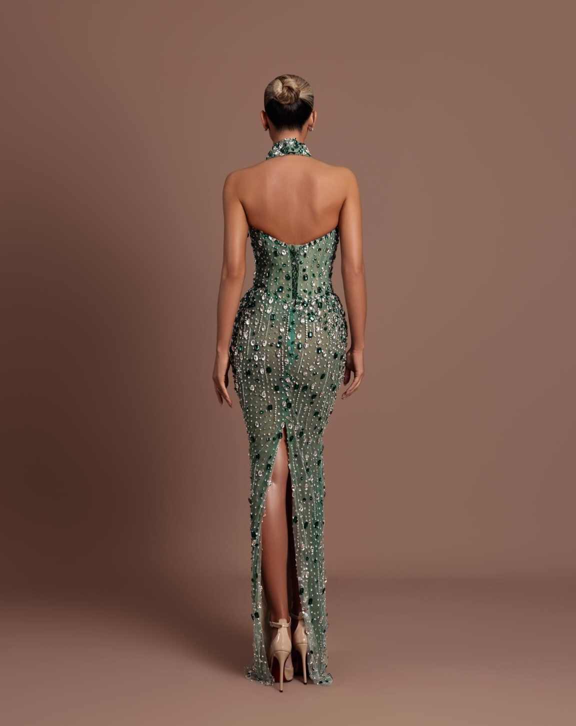 Exquisite Crystal Beaded Mermaid Prom Gown Sexy Strapless Sleeveless Evening Dresses Back Slit Rhinestone Customized Party Dress