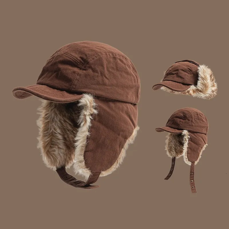 Japanese Vintage College Style Outdoor Riding Bomber Cap Warm Ear Protection Flight Y2k Fur Hat Thickened Ushanka 251225