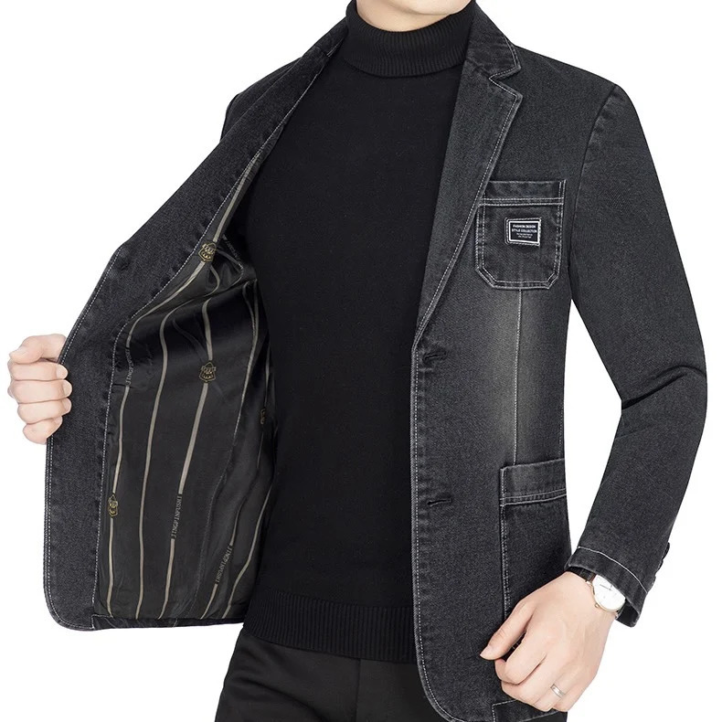 Men Denim Blazers Single Breasted Turn Down Collar Full Sleeve Jacket Suits Coats Casual Regular Coat Button Blazer Jackets 251230