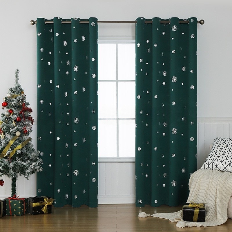 YL-38082 Snowflake Print No-Drill Blackout Curtain/Anti-Peeping Curtain