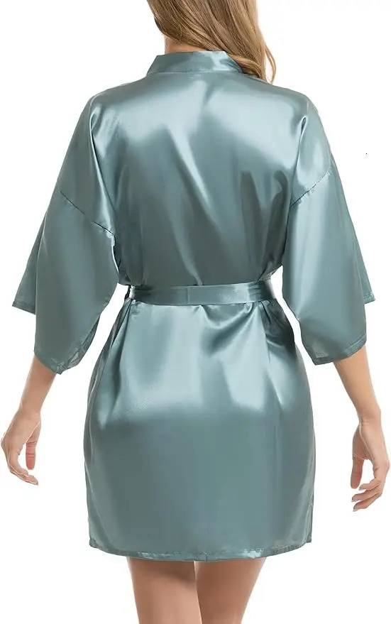 Womens Kimono Robes Dressing Gown Satin Bathrobe Nightdress Short Style Bridal Robe 251231