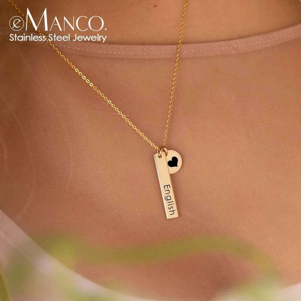 eManco Custom Engraved Stainless Steel Double Pendant Necklace Women Men Jewelry Gifts