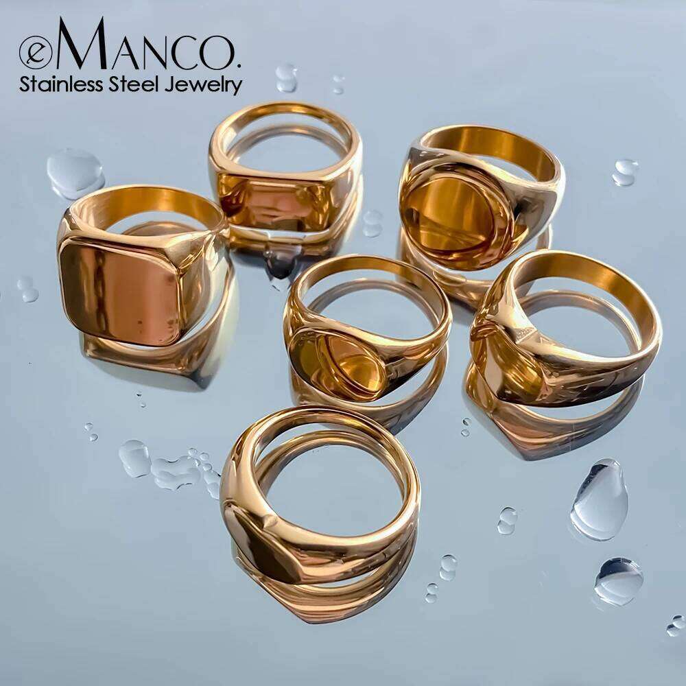 eManco Minimalist Gender Neutral Style Geometric Signet Rings Set, Ideal for Daily Commute and Dating Stainless Steel Jewelry