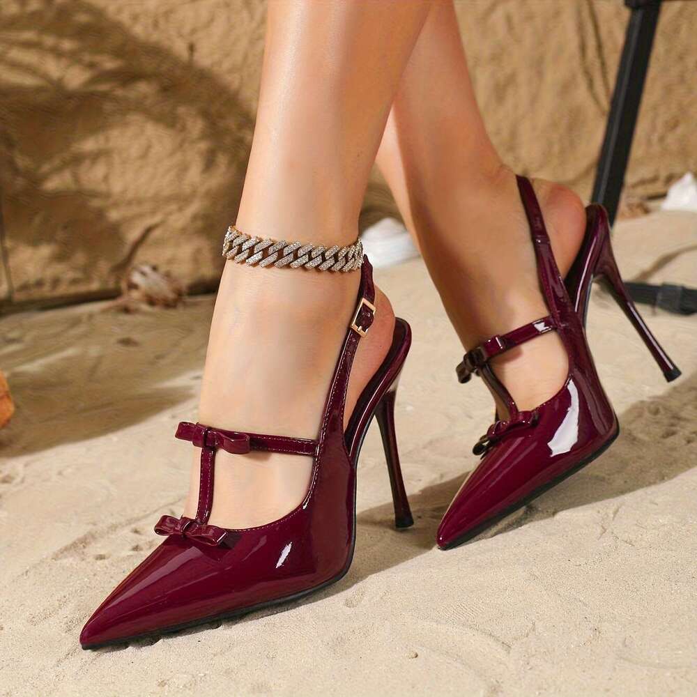 Fashionable Dress Shoes Elegant Stiletto High Heels Pointed Toe Synthetic Bow Detail Ultrahigh Heel All Season MOJIDASHU