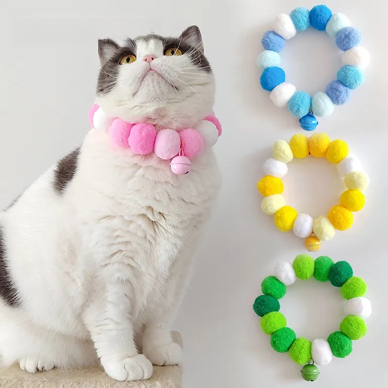 Dog Collar dog leash Designer Colorful Fur Ball With Bell Cat And Dog Collar Christmas Decor Necklace Pet Decoration Props Kitten Pets Accessories Harness