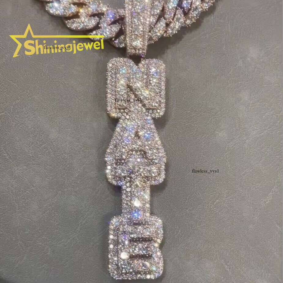 Ice out VVS Moissanite Iced Jewelry Sier Silicon Stone Hip Hop Pendant Vertical Letter Passed Tester