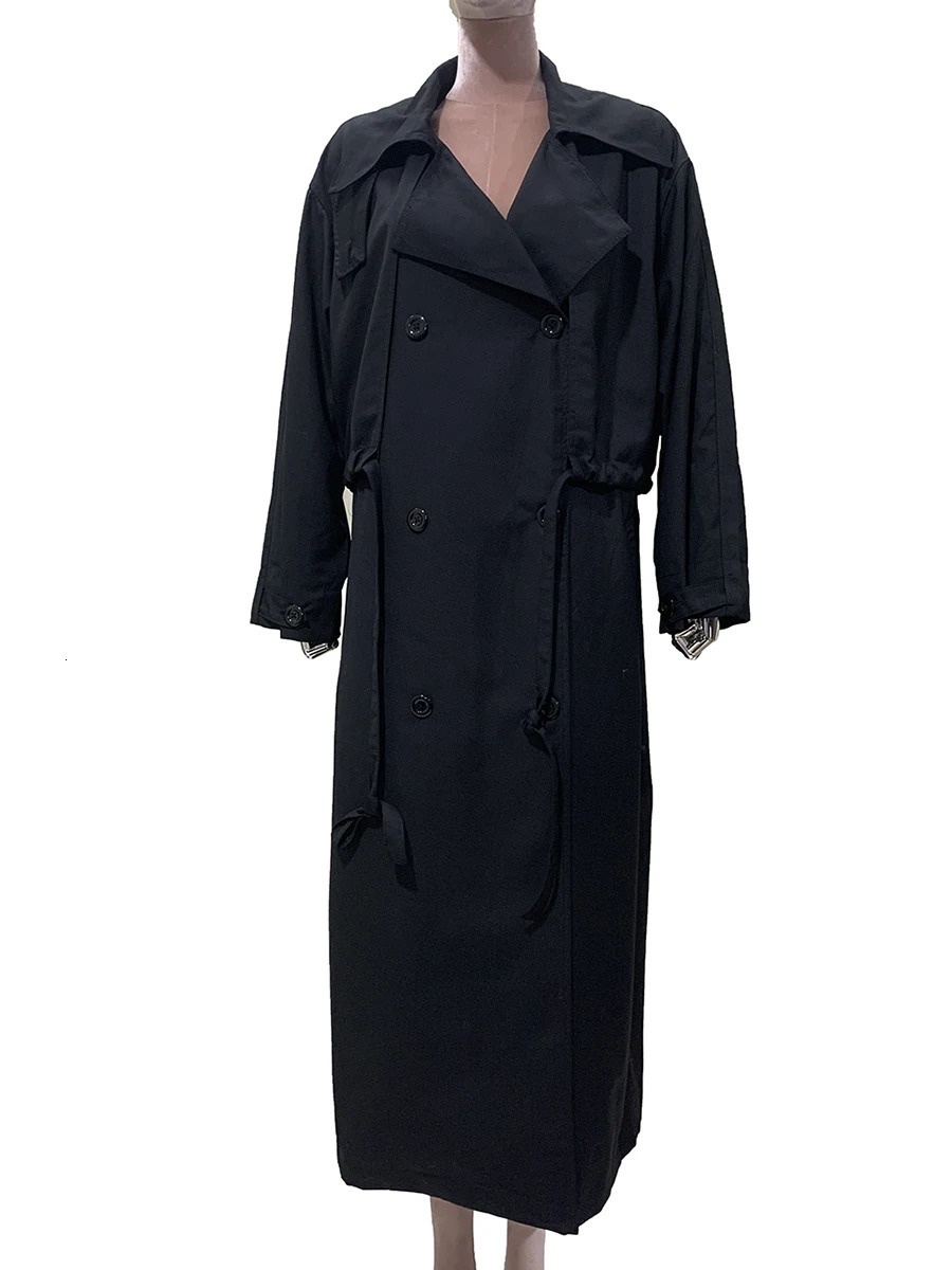 Mauroicardi Autumn Oversized Black Flowy Soft Thin Long Trench Coat for Women Loose Casual Korean Fashion Clothes Overcoat 2025 251231