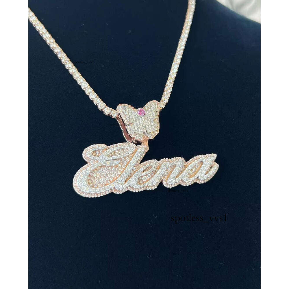 Custom VVS Moissanite Name Pendant Necklace Charm Full Iced Out Hip Hop Pemdamt Pass Moissanite Tester
