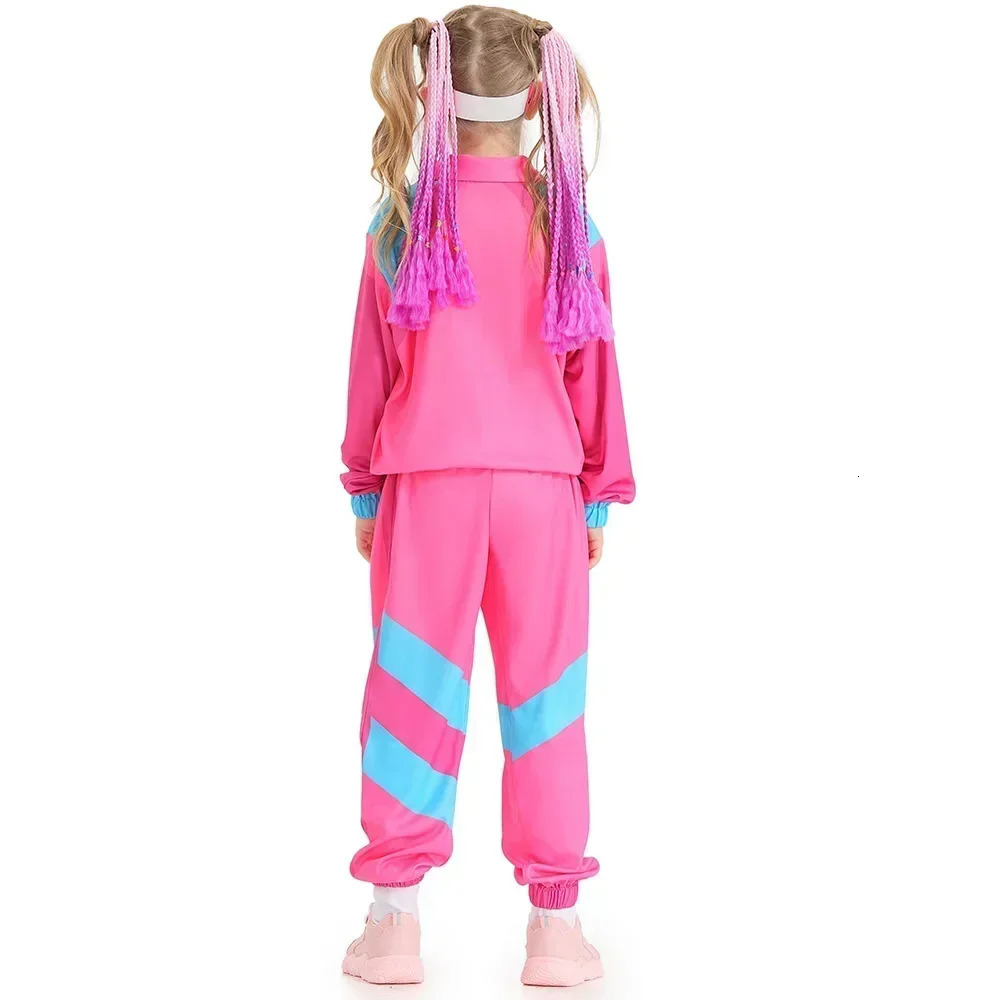 Boys and Girls 80s Tracksuit Hip Hop Costume Top Pants Sets Outfit Retro Disco Dance Sportswear Blue Pink Baseball Uniform 251231
