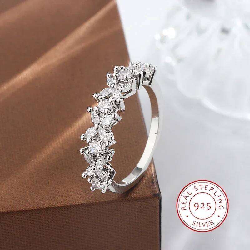 Luxury Female Small Natural Diamond Stone 925 Silver Plated Engagement Ring Vintage Wedding Rings for Women