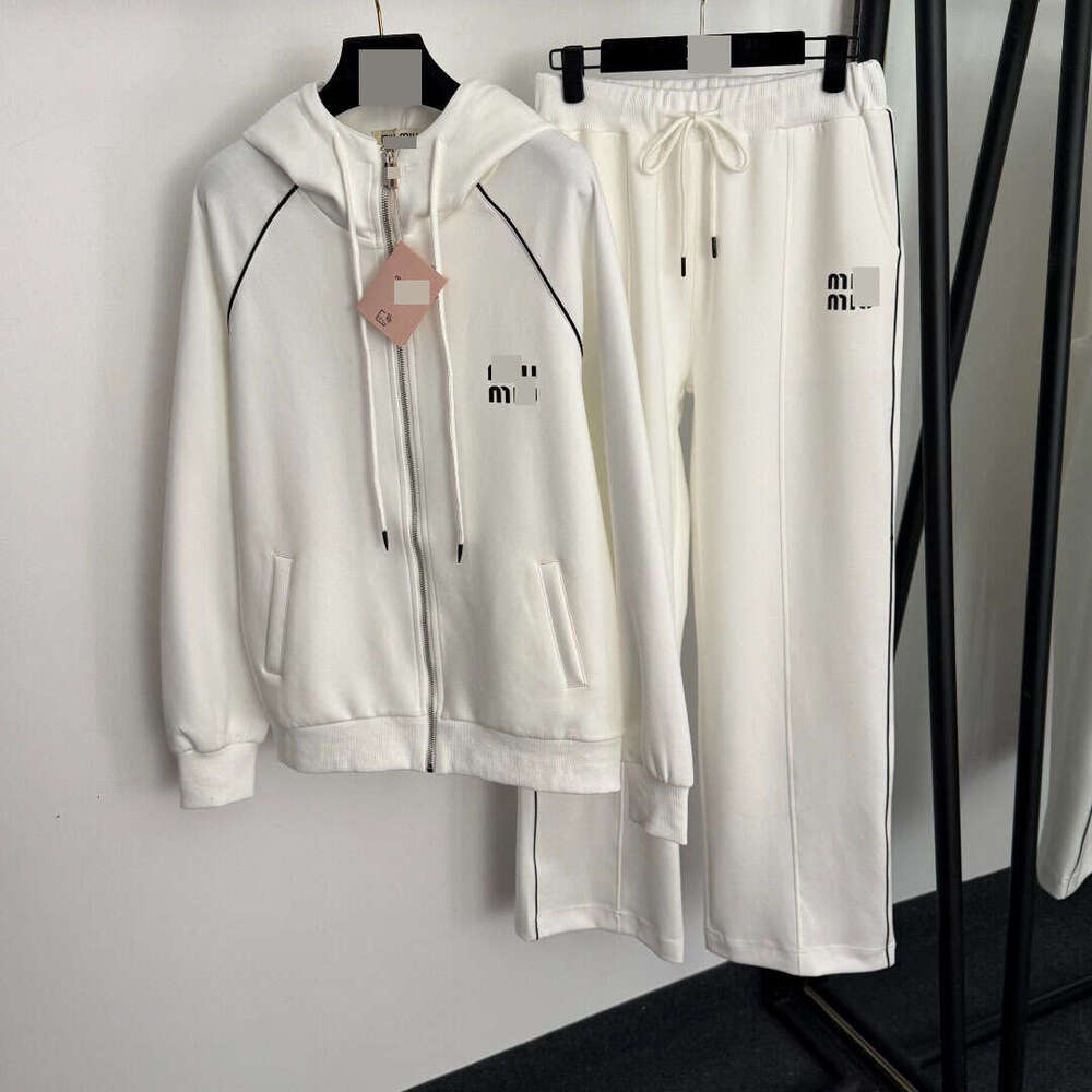 Designer Shenzhen High-End Foreign Trade Women's Letter Embroidery Sleeve Hooded Zipper Jacket + Elastic Waist Casual Long Pants bbef