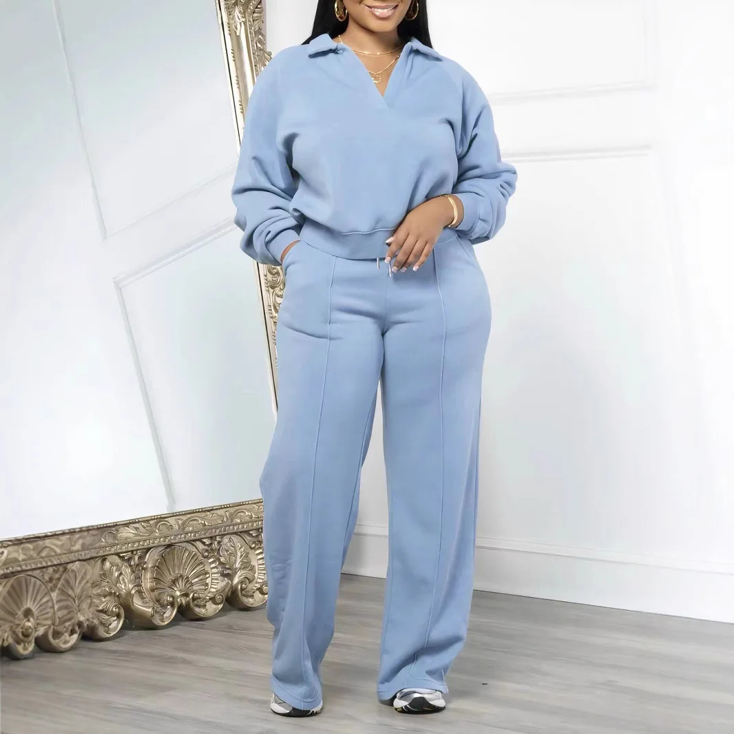 Three Sisters Arrivals Autumn Winter Fashion Leisure Sports Loose Solid Color Thickening Ladies Two Piece Sets Pantsuits 251225